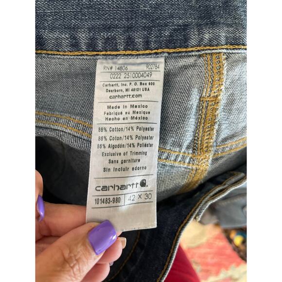 Carhartt men's blue jeans 42x30 42" waist x 30" length work wear medium wash - Picture 7 of 15